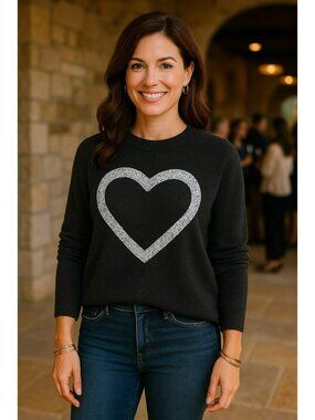 Wildfox Cashmere Womens Large Sweater Sequin Heart Design Gray